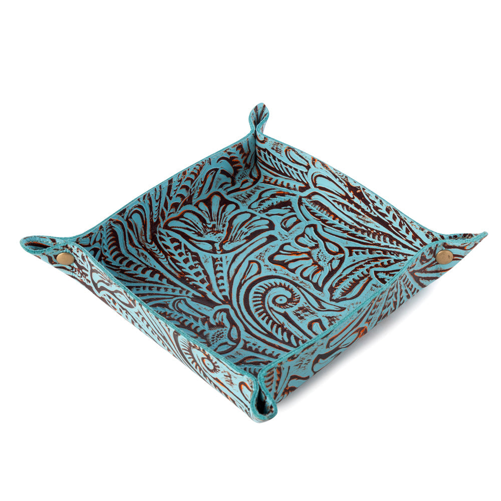 Copperwind Leather Tray in Aqua - Myra USA