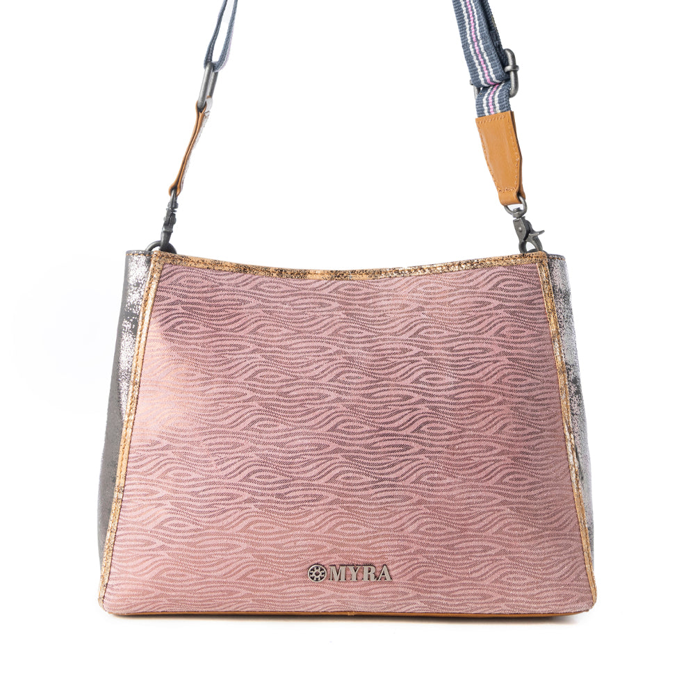 Rosemist Leather Bag for Women in pink with textured detail and shoulder strap - Myra USA