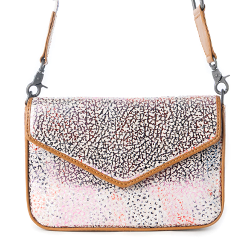 Wild Print Leather Bag for Women in cream with textured detail and shoulder strap - Myra USA