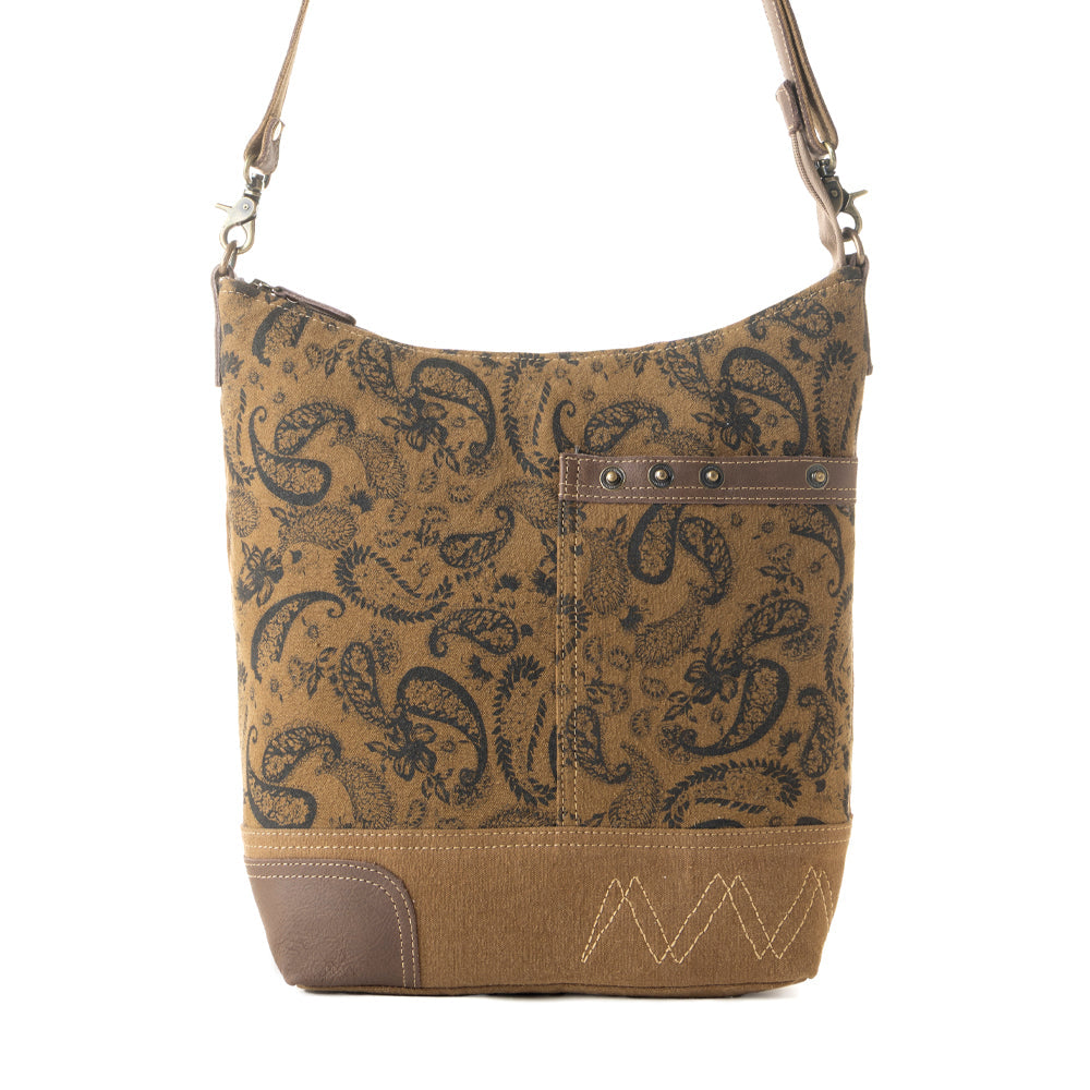 Wild Paisley upcycled canvas concealed Carry Bag for Women in olive with vintage print - Myra USA