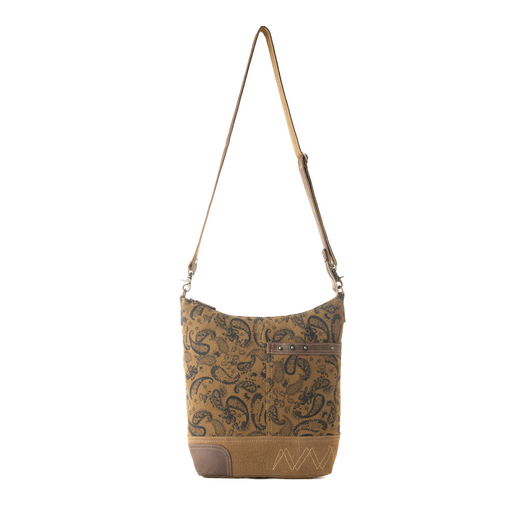 Wild Paisley upcycled canvas concealed Carry Bag for Women in olive with vintage print - Myra USA