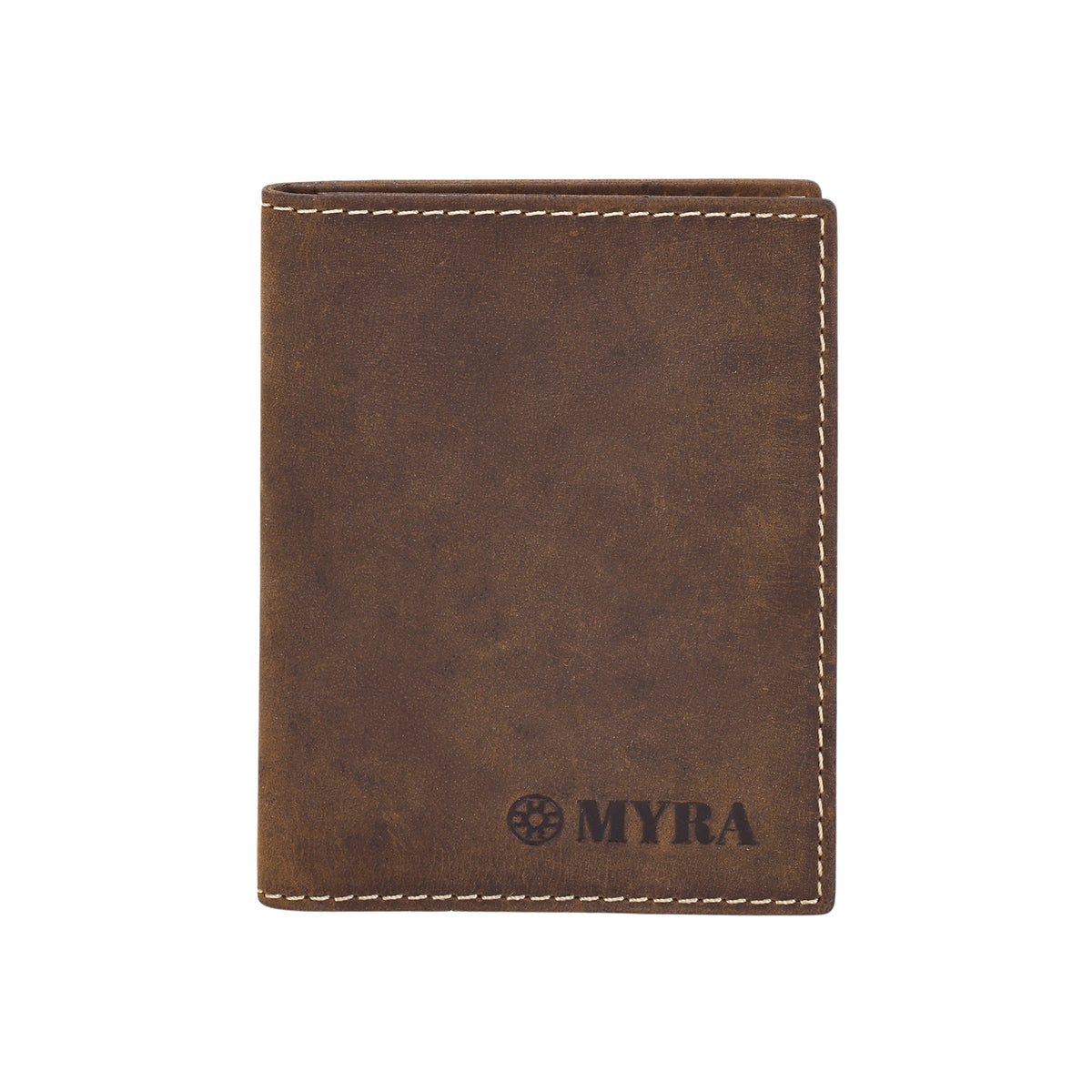Myra Waystop Credit Card Holder in brown with contrast stitch - Myra USA