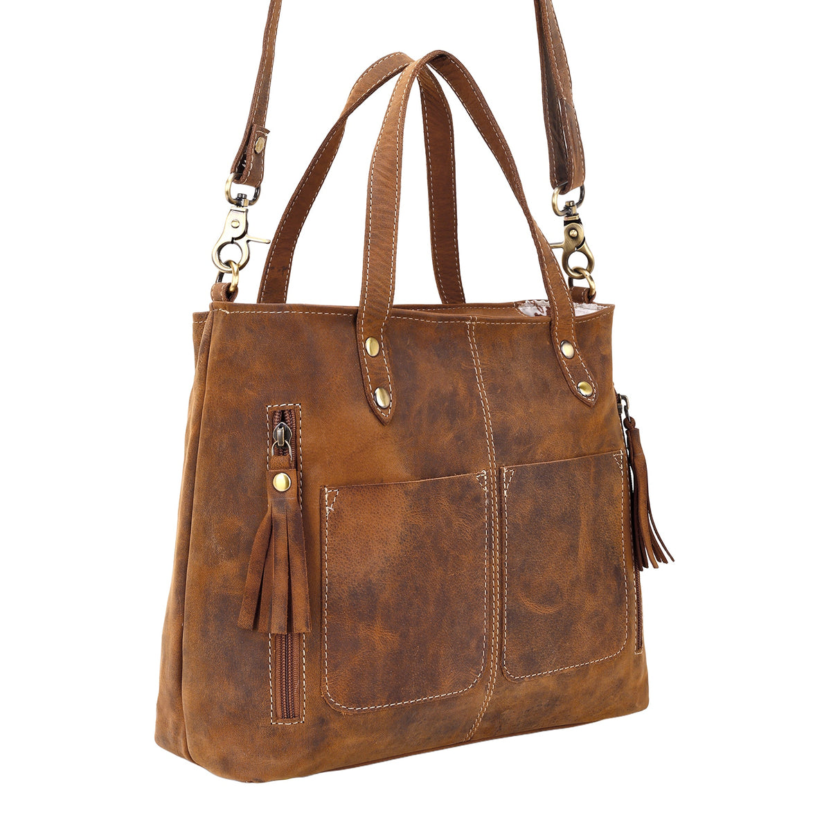 Myra Ultimate Choice Handbag for Women in tan with twin handles and tassels - Myra USA