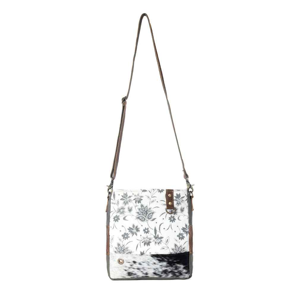 Myra Albino Shoulder Bag for Women with upcycled canvas and genuine leather in grey