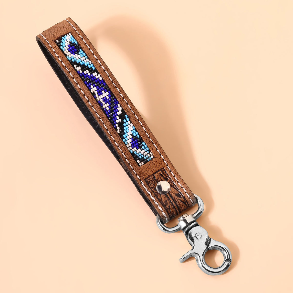 Myra Tobosa Key Fob in blue with beaded Aztec panel - Myra USA