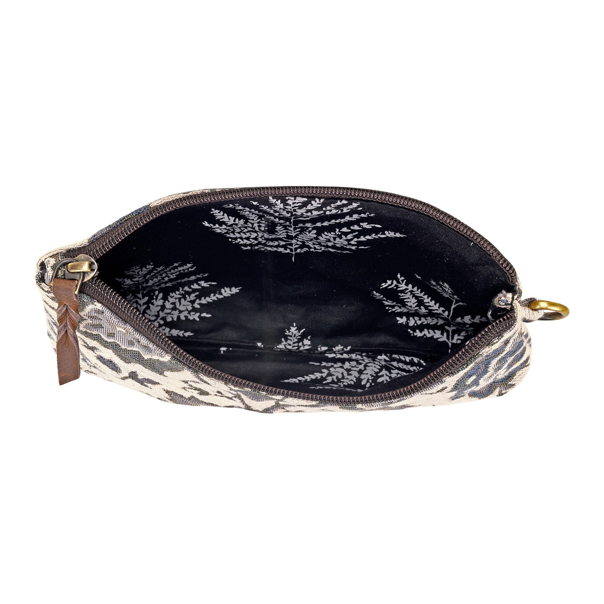 Myra Cinderbluff Wristlet for Women in jacquard with leather strap, olive floral - Myra USA