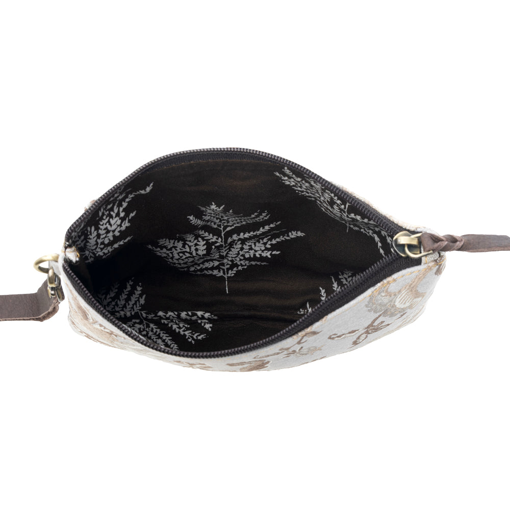 Myra Cinderbluff Wristlet for Women in jacquard with leather strap, sage floral - Myra USA