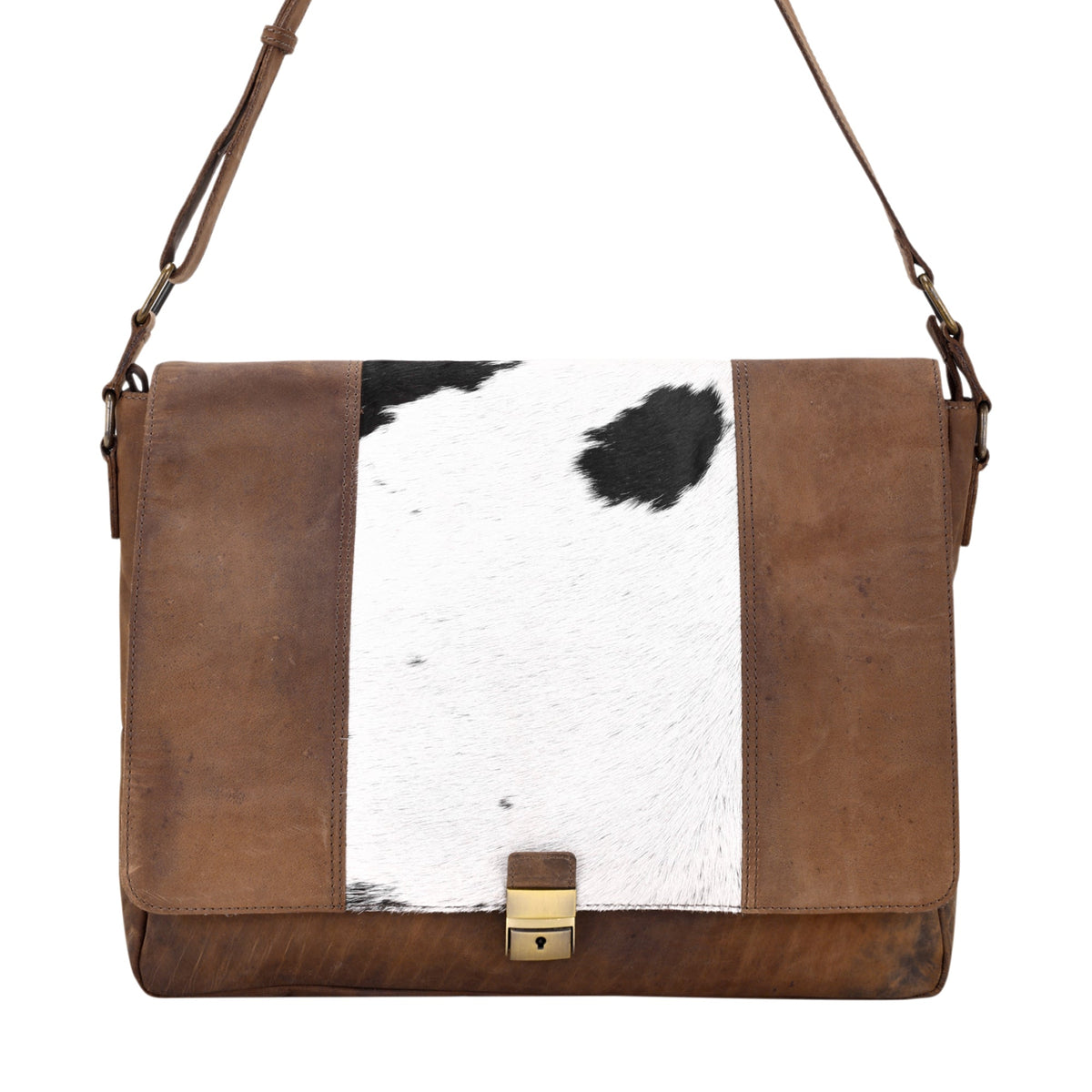 Myra Nightherd Laptop Bag in brown with hair on and turn lock - Myra USA