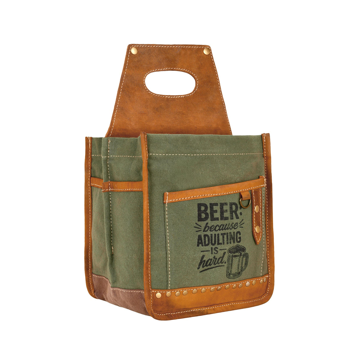 Myra Adulting is hard Beer Bottle Caddy in olive green - Myra USA