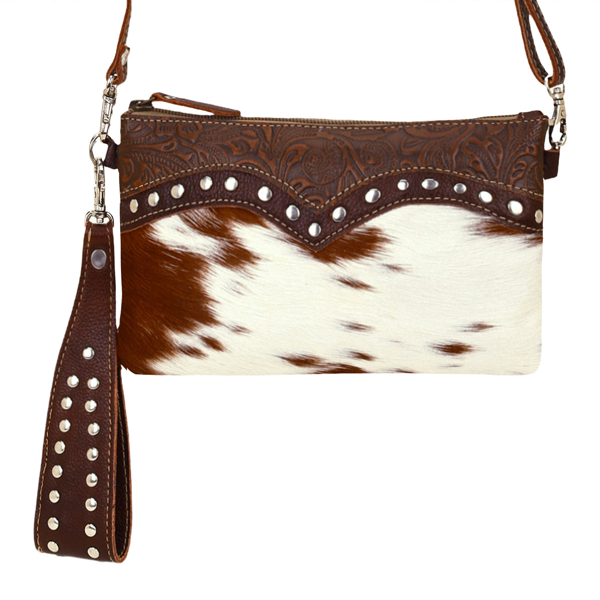 Myra Ocotillo Belt Bag for Women in brown with hair on cowhide and studs - Myra USA