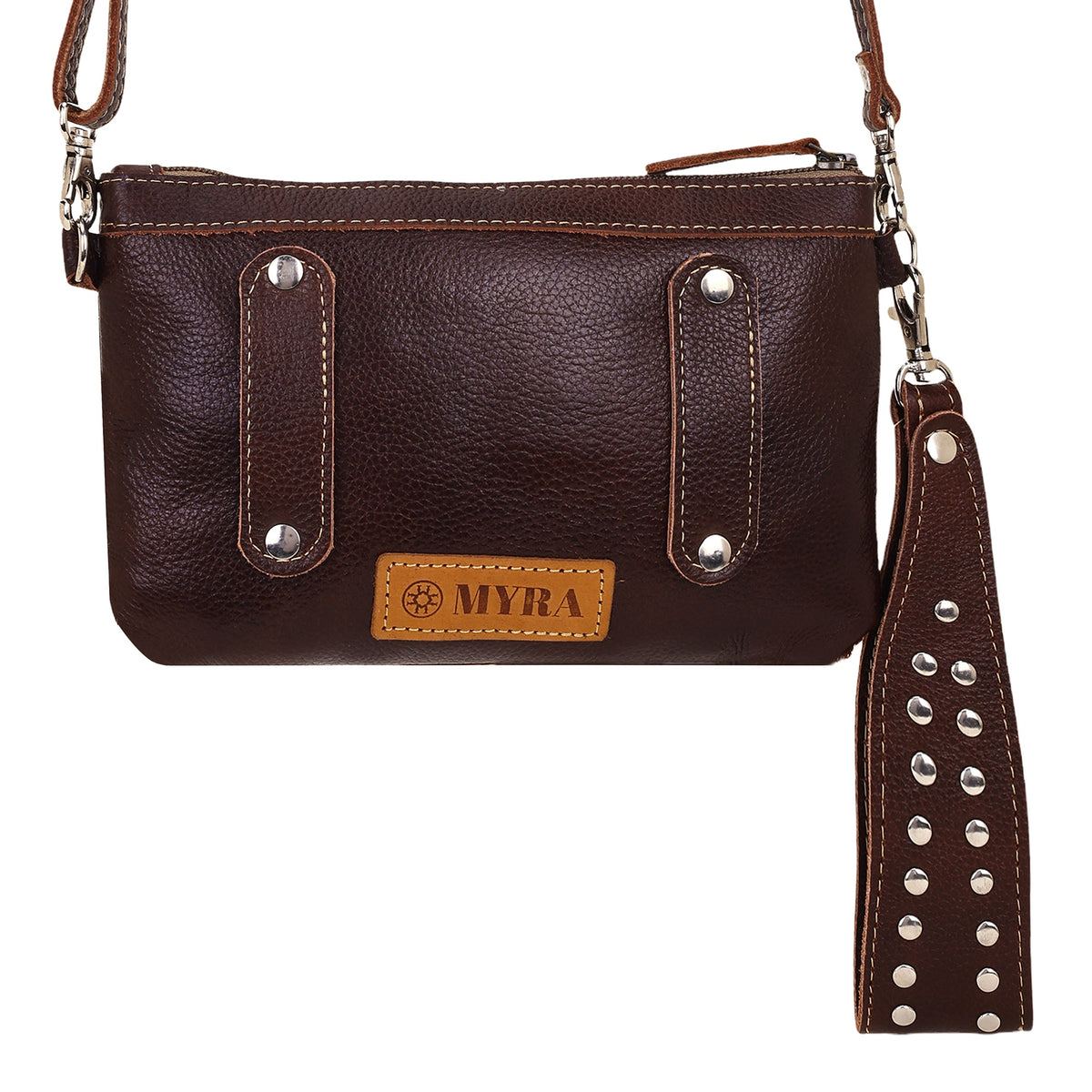 Myra Ocotillo Belt Bag for Women in brown with hair on cowhide and studs - Myra USA