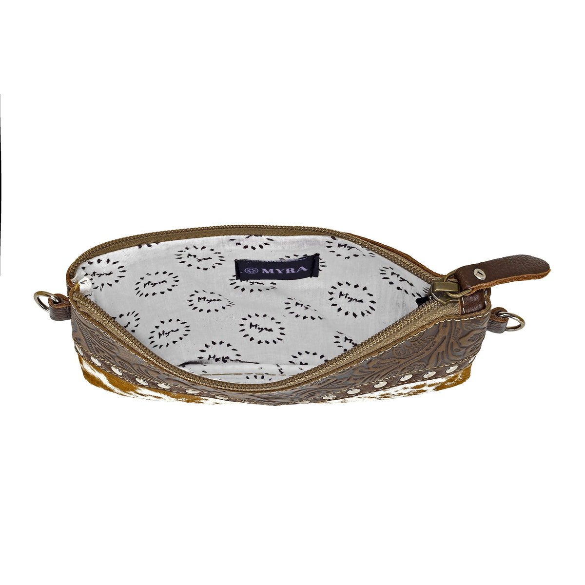 Myra Ocotillo Belt Bag for Women in brown with hair on cowhide and studs - Myra USA