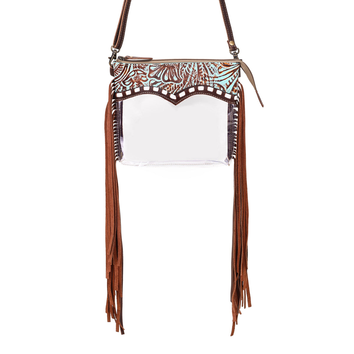 Myra Chuckline Clear Crossbody Bag for Women in turquoise with suede - Myra USA