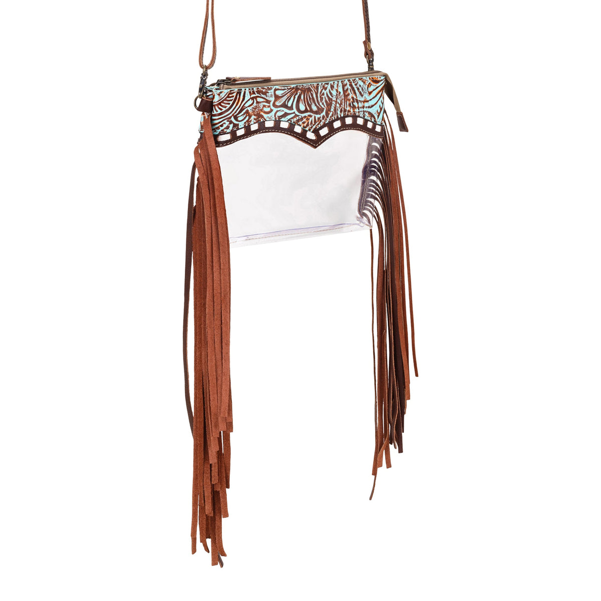 Myra Chuckline Clear Crossbody Bag for Women in turquoise with suede - Myra USA