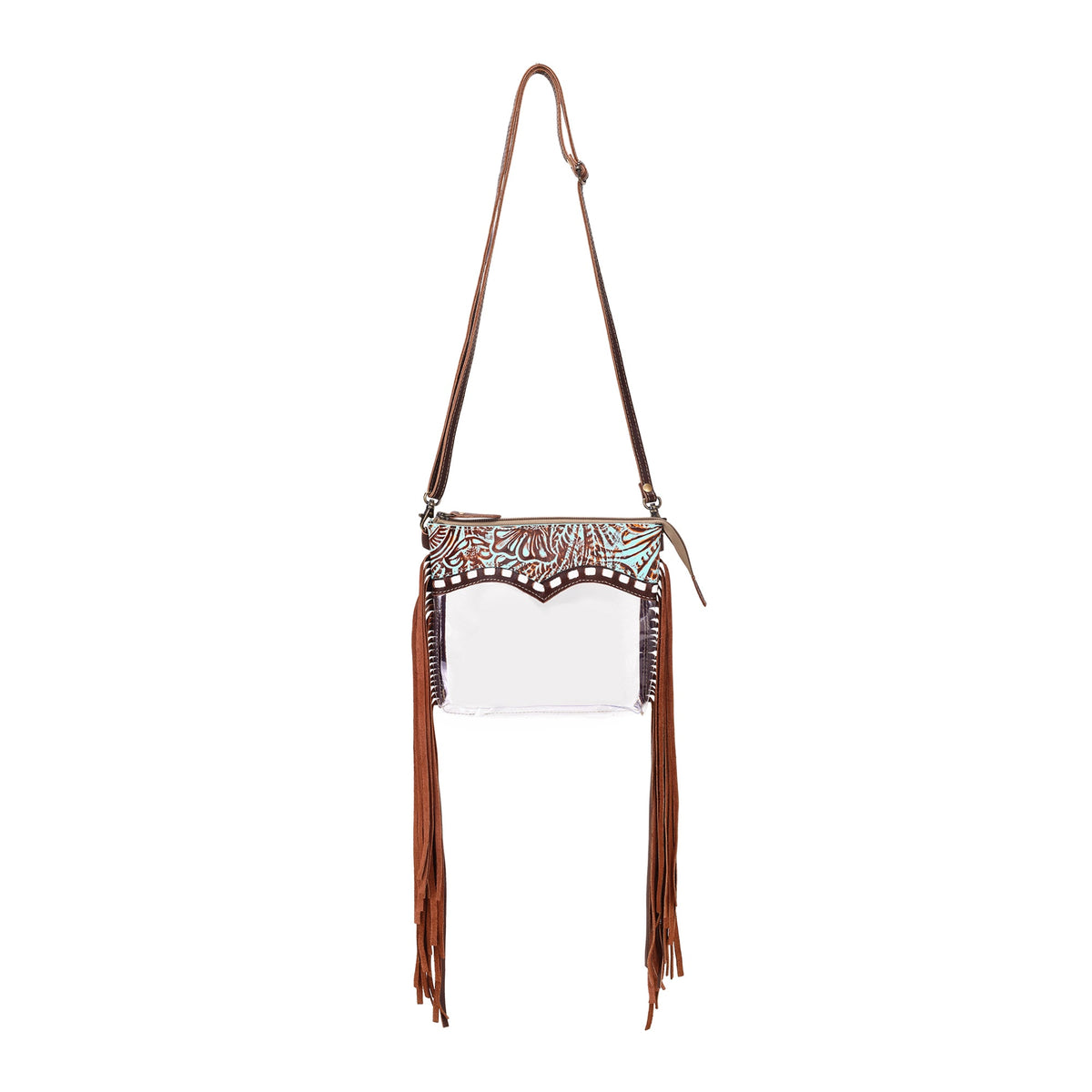 Myra Chuckline Clear Crossbody Bag for Women in turquoise with suede - Myra USA