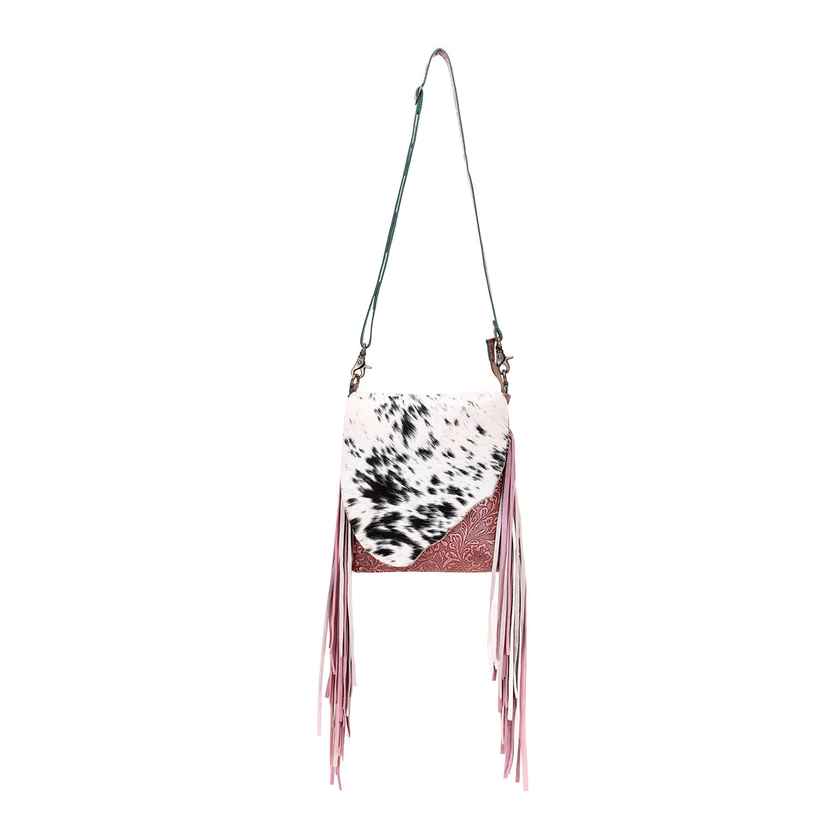 Myra Cobal Pink Concealed Carry Bag in Hair on Leather with embossed detailing and fringe - Myra USA