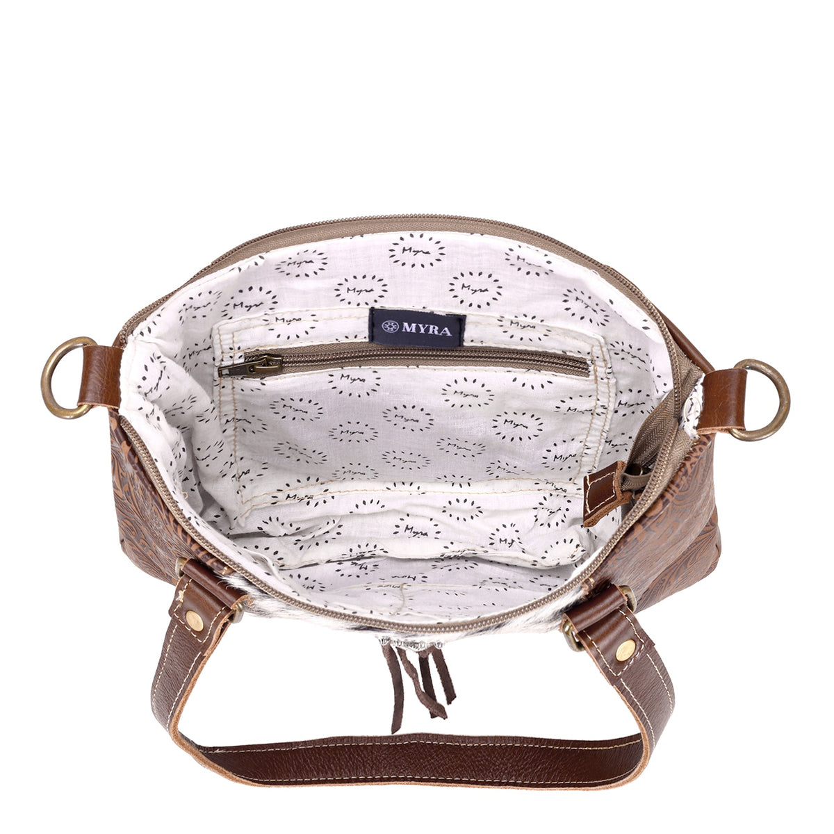 Myra Rosalinda Concealed Carry Bag for Women in brown with hair on and concho - Myra USA