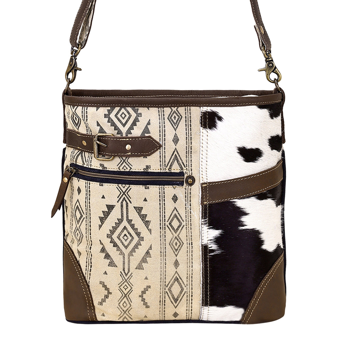Myra Threeawn Shoulder Bag for Women in cream with hair on and Aztec detail - Myra USA