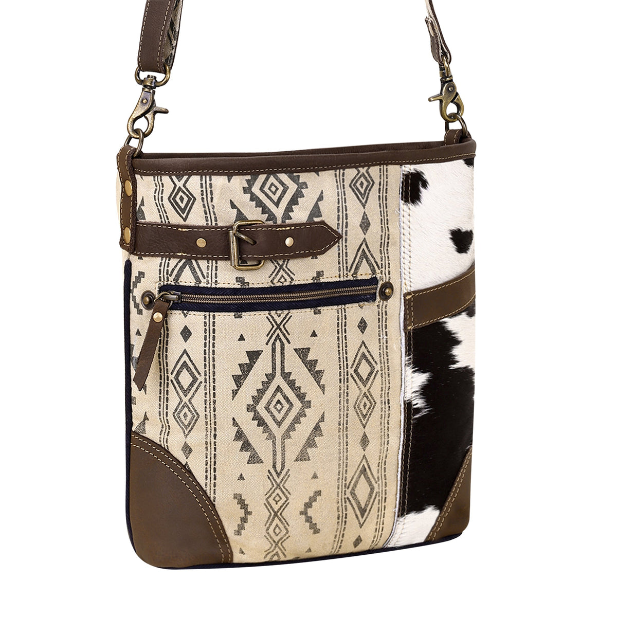 Myra Threeawn Shoulder Bag for Women in cream with hair on and Aztec detail - Myra USA