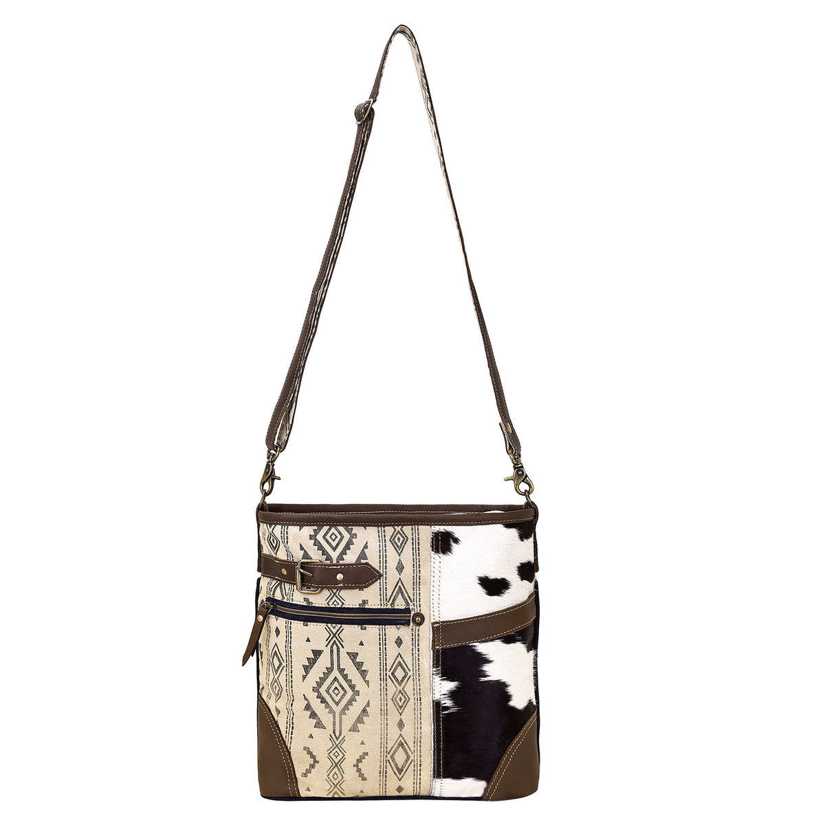 Myra Threeawn Shoulder Bag for Women in cream with hair on and Aztec detail - Myra USA