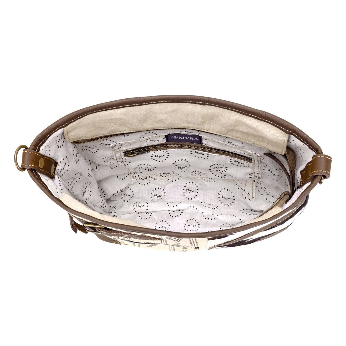 Myra Threeawn Shoulder Bag for Women in cream with hair on and Aztec detail - Myra USA