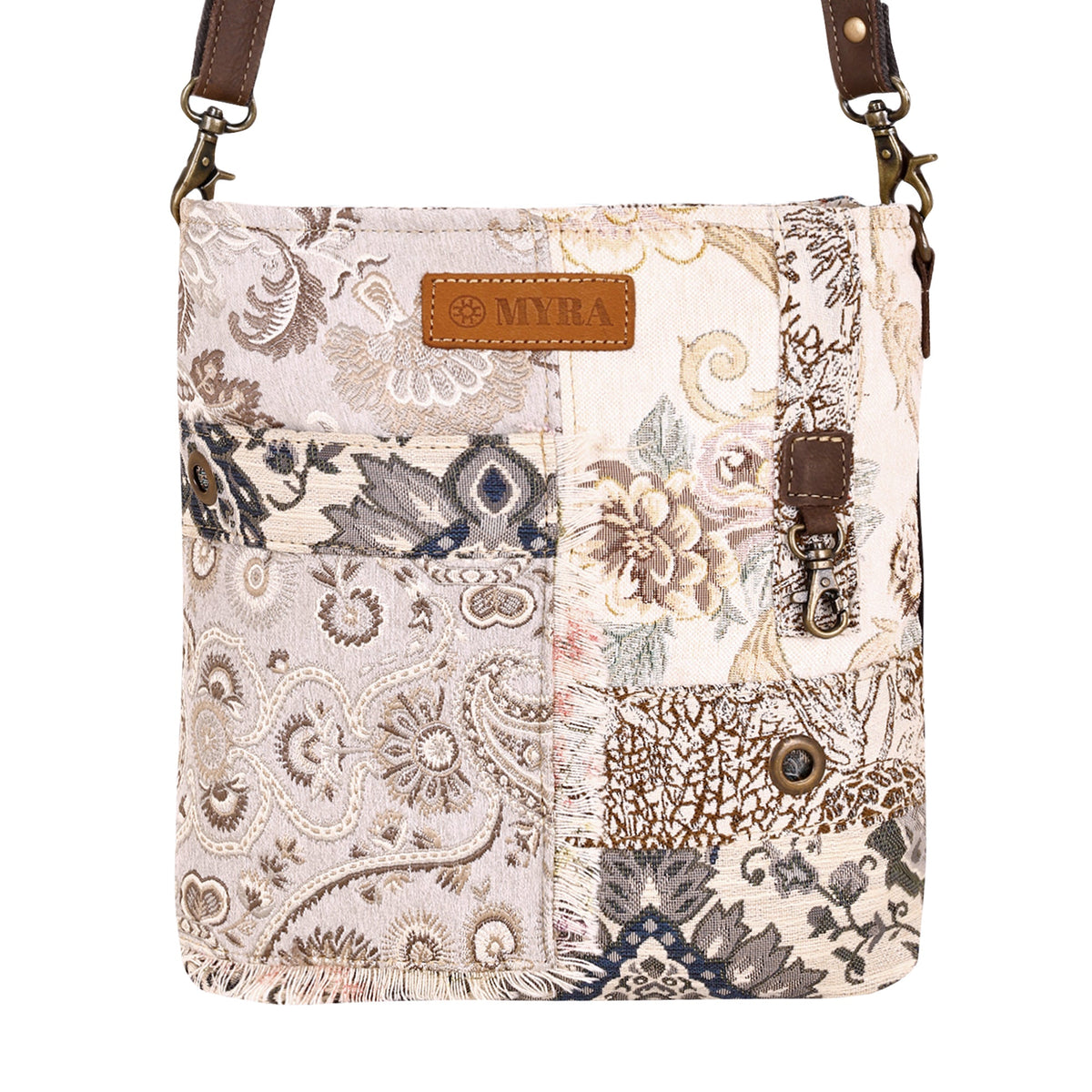 Myra Ricegrass Shoulder Bag for Women in cream with jacquard patchwork - Myra USA