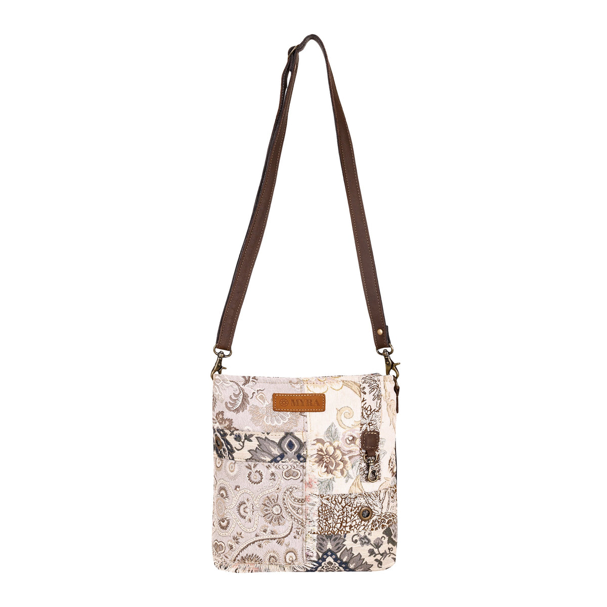 Myra Ricegrass Shoulder Bag for Women in cream with jacquard patchwork - Myra USA