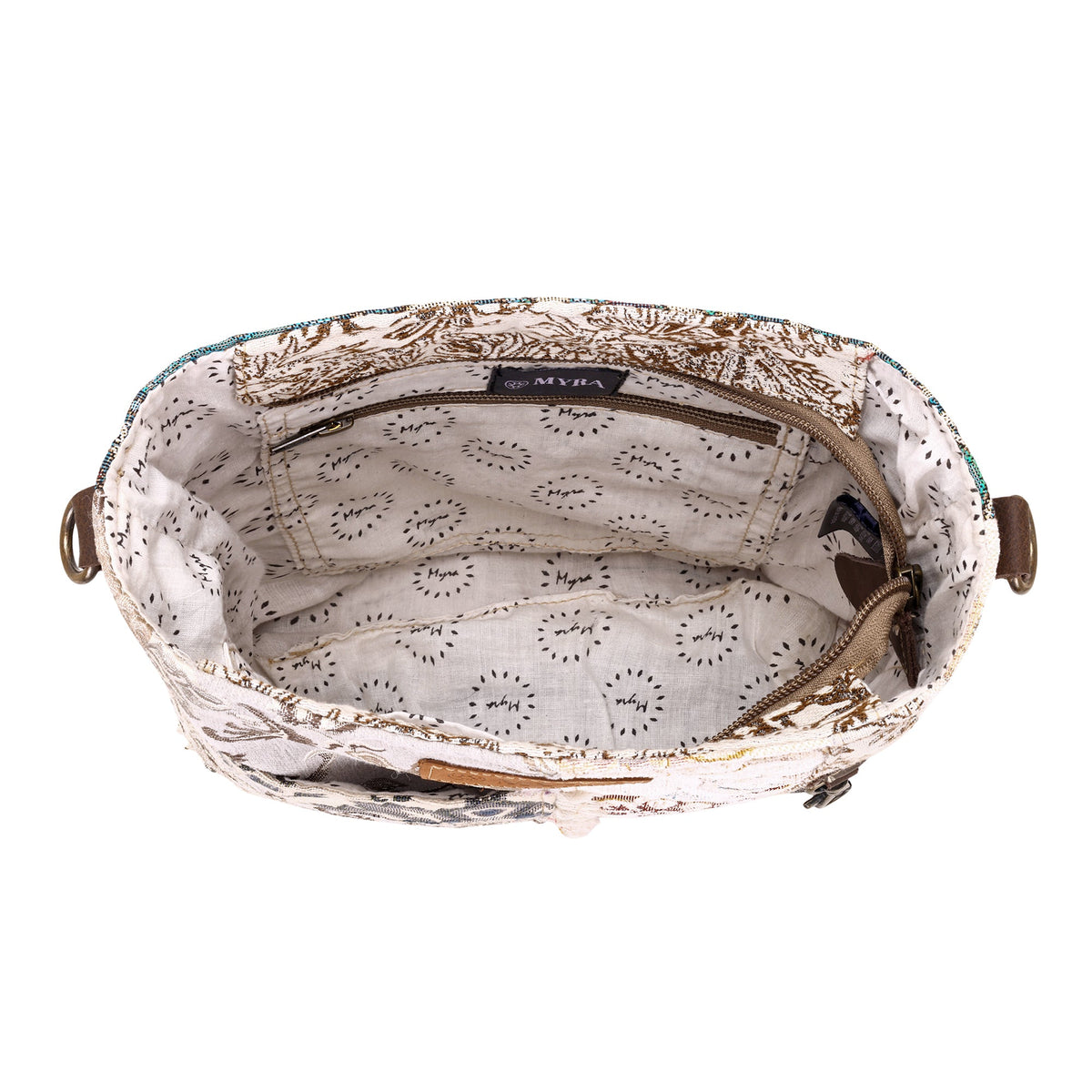 Myra Ricegrass Shoulder Bag for Women in cream with jacquard patchwork - Myra USA