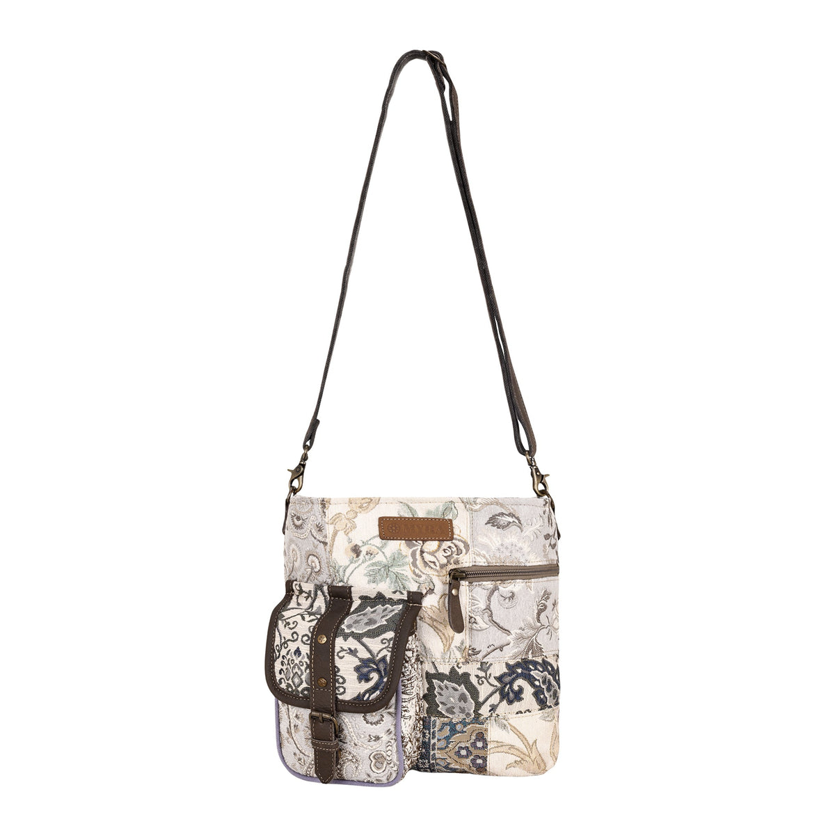 Myra Mossbloom Upcycled Canvas Bag for Women in cream with jacquard patchwork - Myra USA