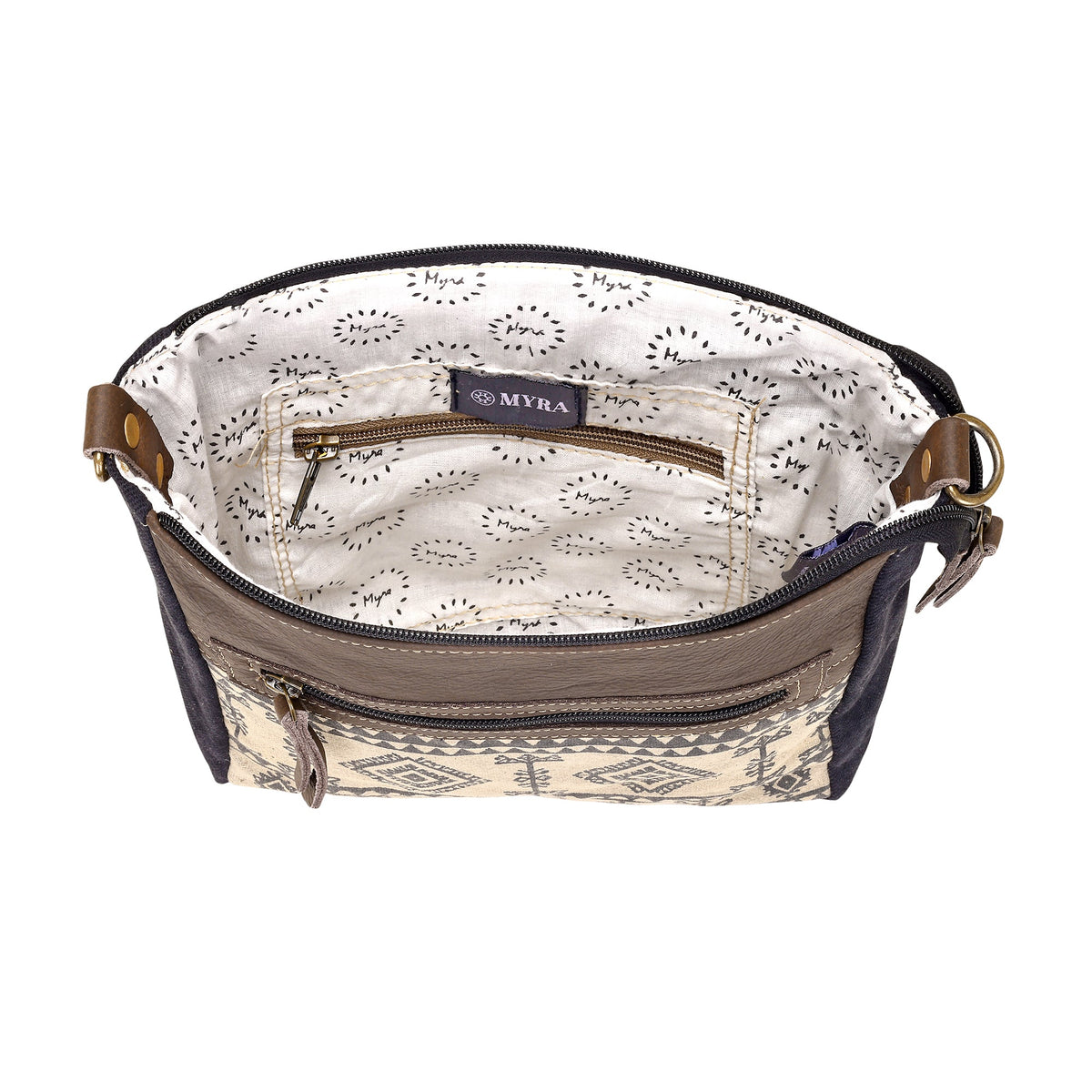 Myra Tapeo Crossbody Bag for Women in tan with Aztec print - Myra USA