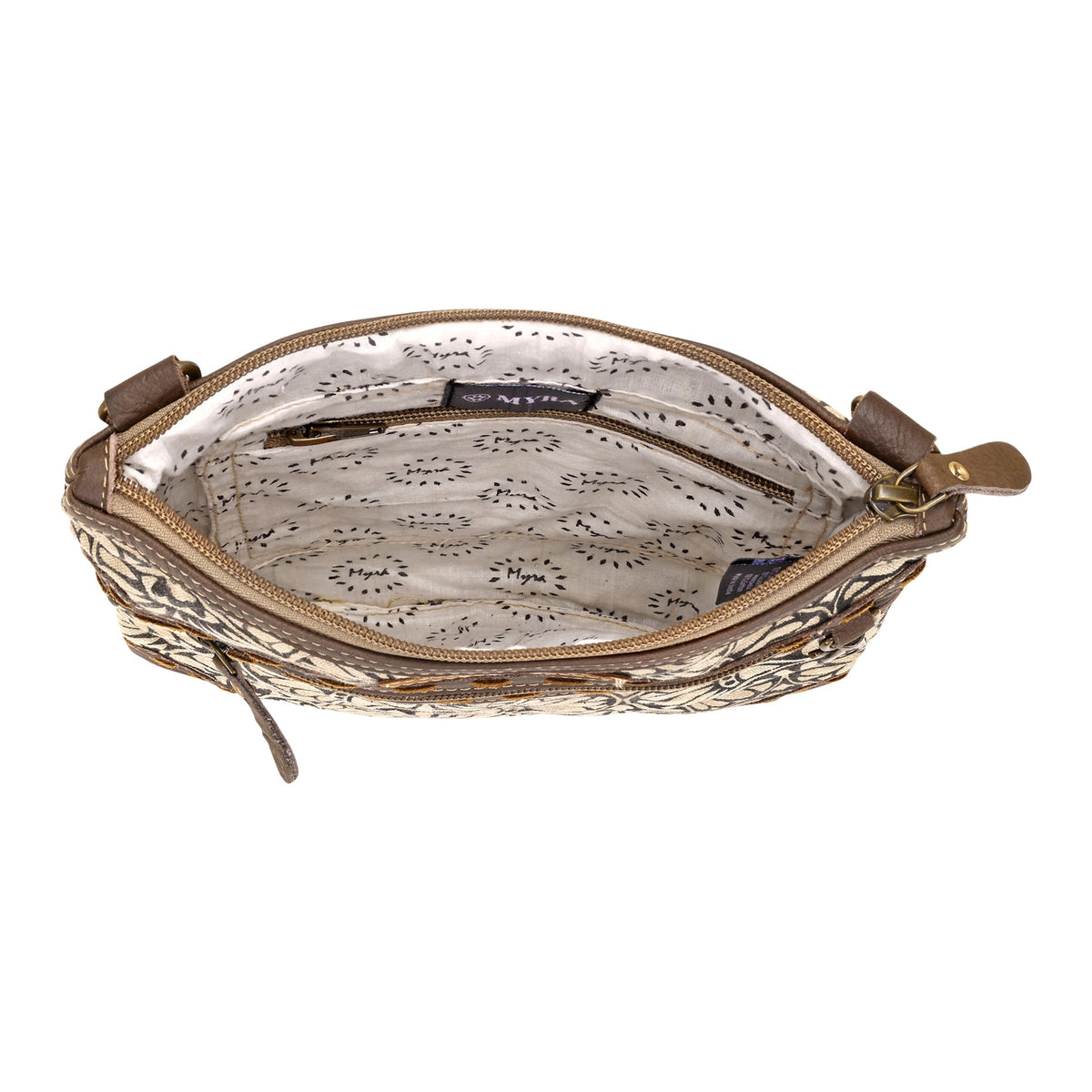 Myra Caprock Small Crossbody Bag with buckstitch trim in cream - Myra USA
