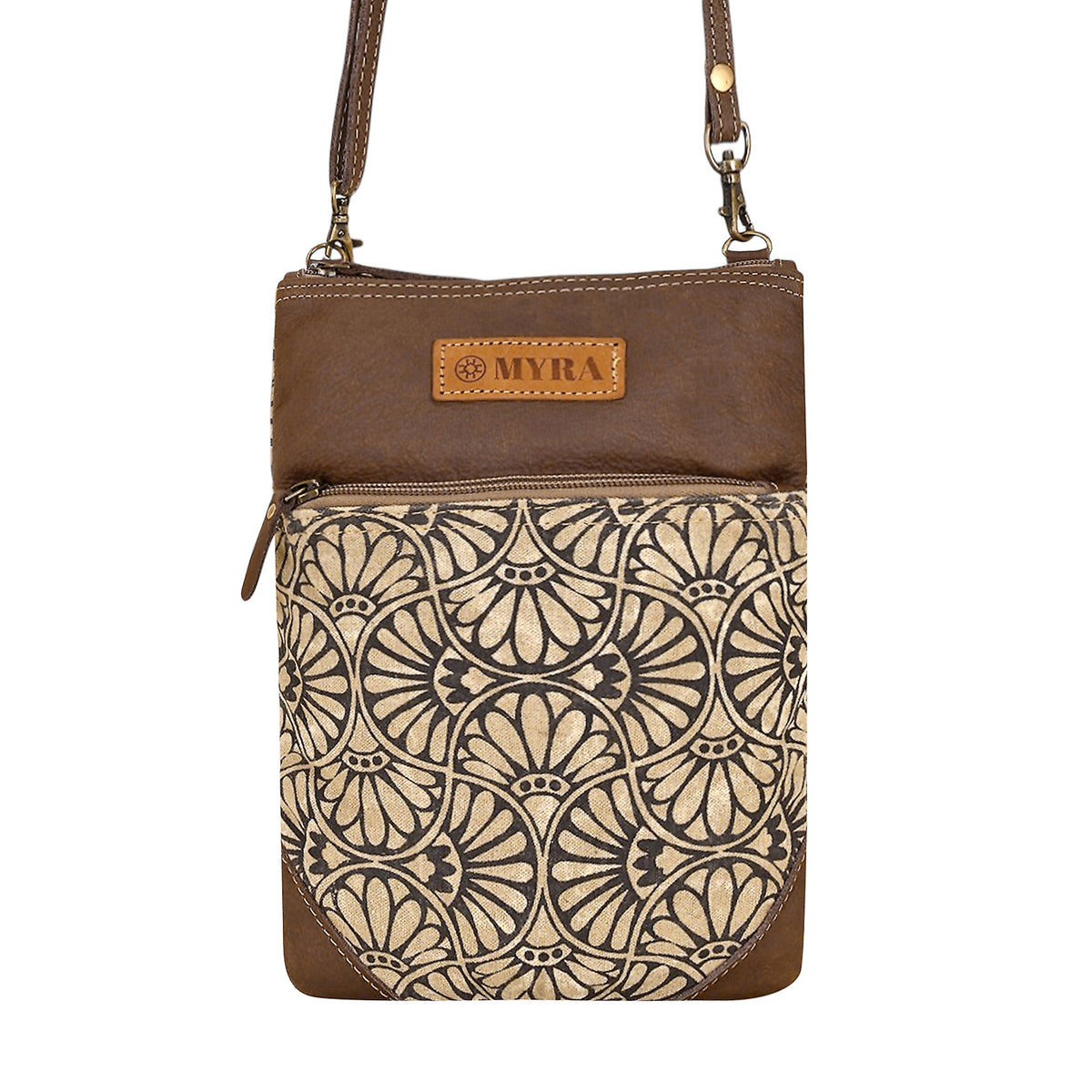 Myra Caprock Small Crossbody Bag with leather panel in cream - Myra USA