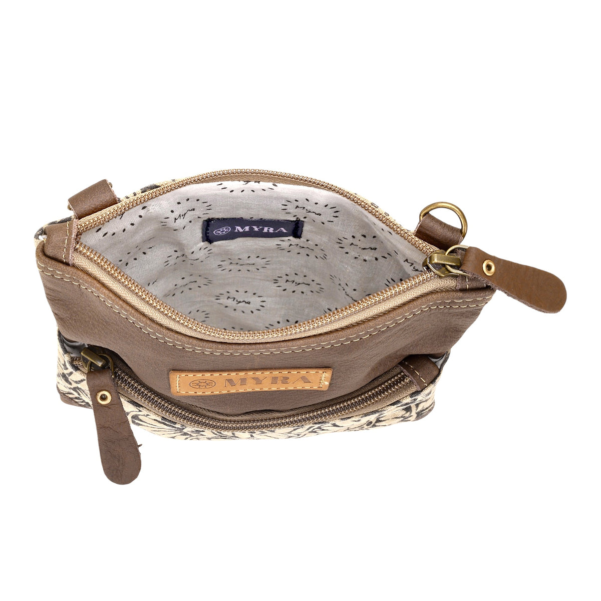 Myra Caprock Small Crossbody Bag with leather panel in cream - Myra USA