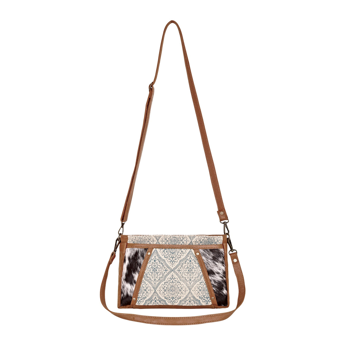 Myra Dual Strap Small Crossbody Bag in blue with hair on - Myra USA