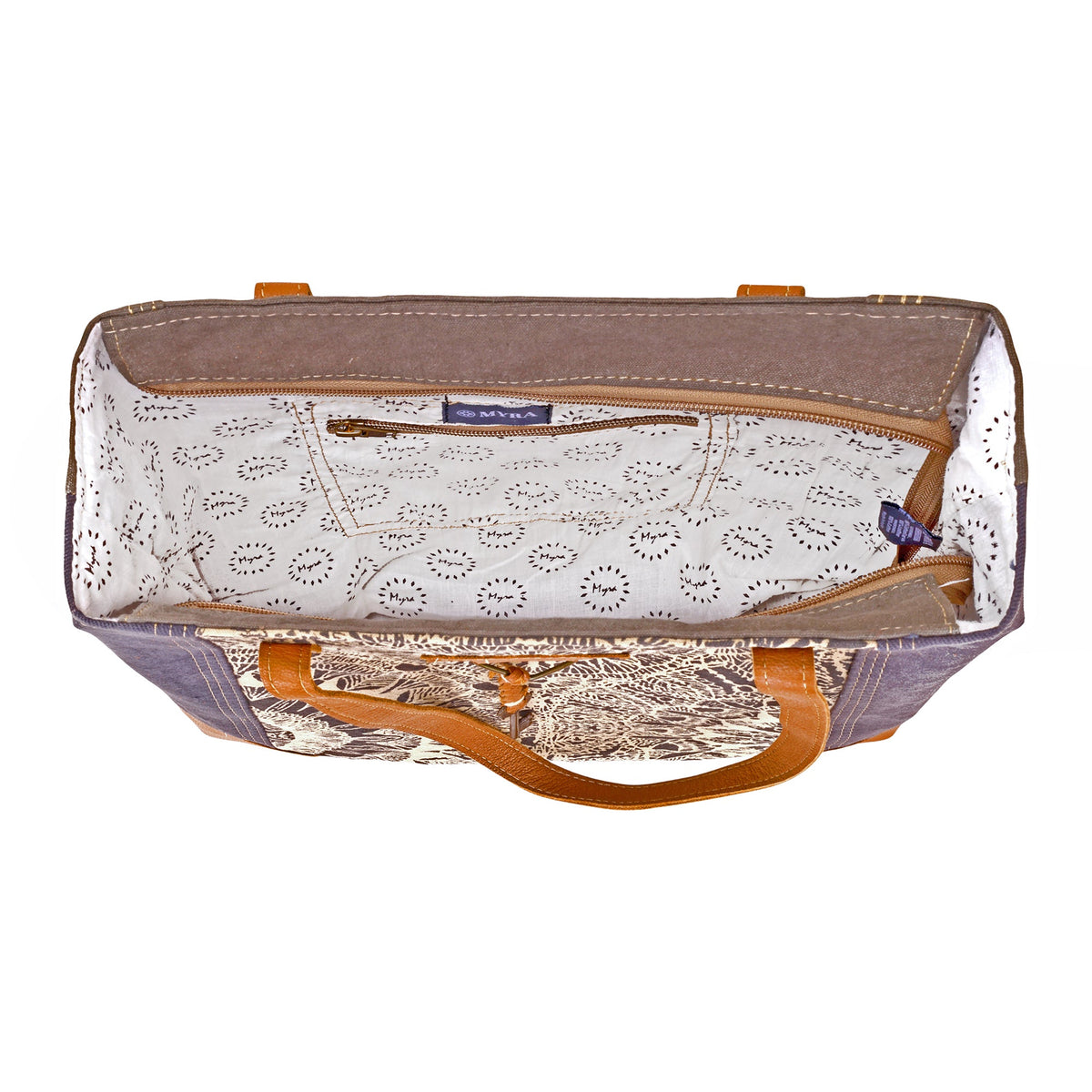 Myra Abstract Key Tote Bag in charcoal with lace print - Myra USA