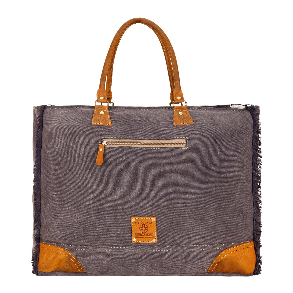 Myra Dakota Trail Hairon Leather Weekender Bag in charcoal with rustic fringe - Myra USA