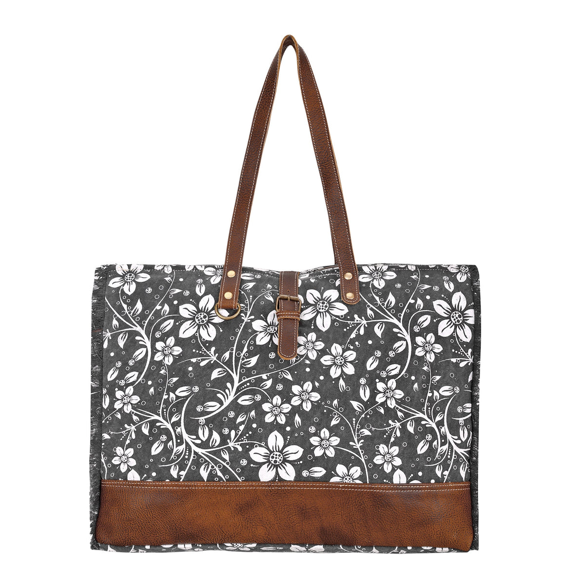 Myra Anemone Weekender Bag in charcoal with floral print - Myra USA