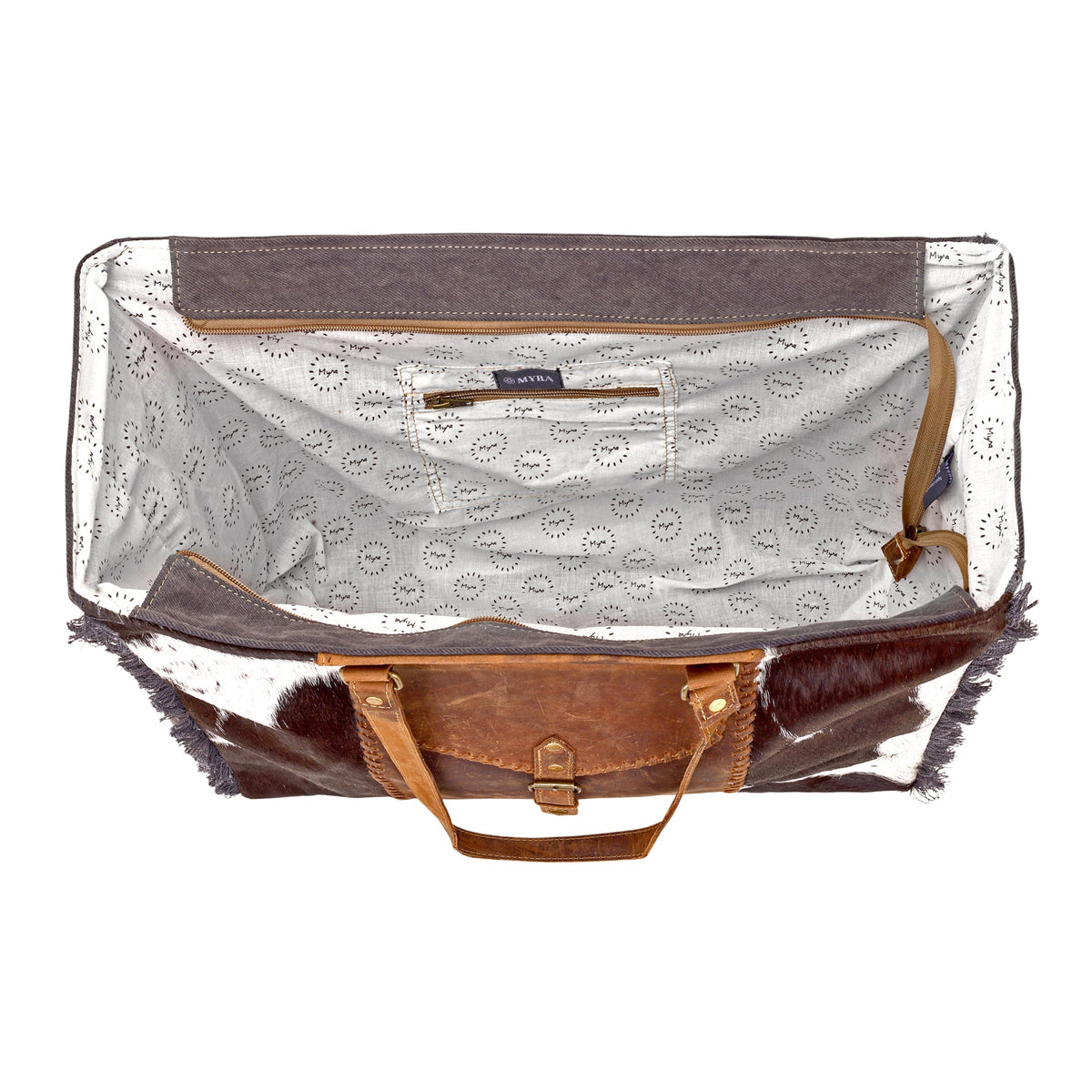 Myra Penstemon Weekender Bag for Women in olive with hair on and leather - Myra USA
