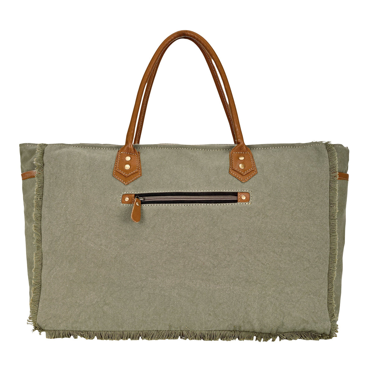 Myra Globemallow Weekender Bag for Women in olive with hair on and floral print - Myra USA