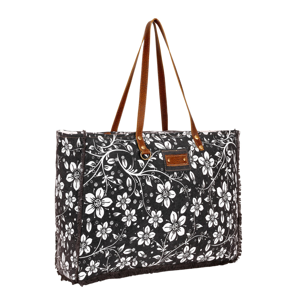 Myra Chalky Weekender Bag in charcoal with floral print - Myra USA