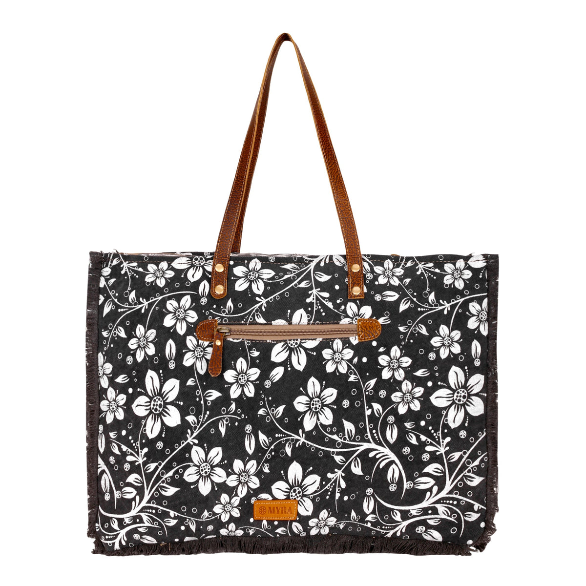 Myra Chalky Weekender Bag in charcoal with floral print - Myra USA