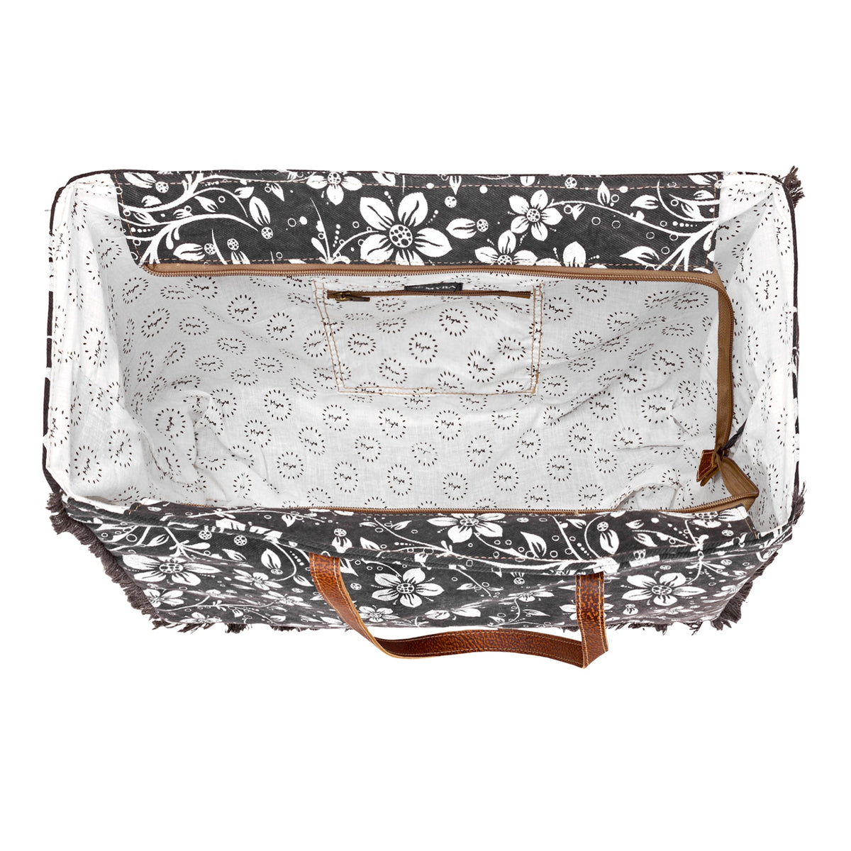 Myra Chalky Weekender Bag in charcoal with floral print - Myra USA