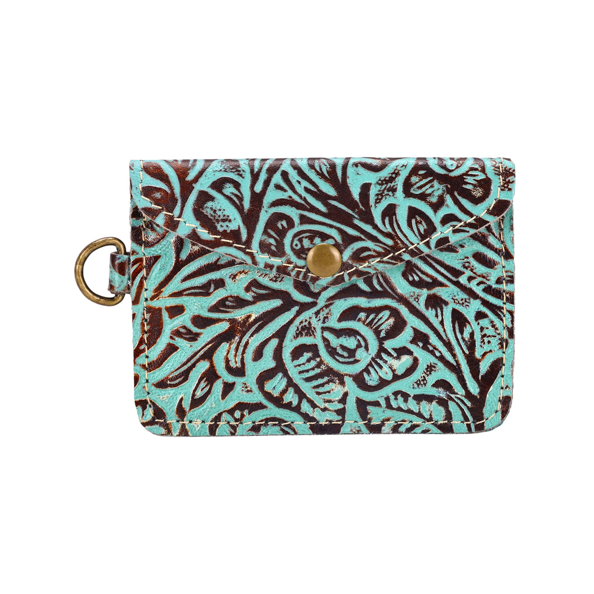 Myra Juniper Moon Embossed Leather Coin Purse in Turquoise Umber - Myra USA