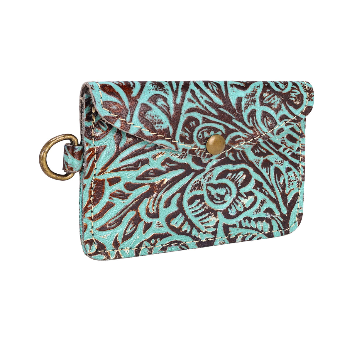 Myra Juniper Moon Embossed Leather Coin Purse in Turquoise Umber - Myra USA