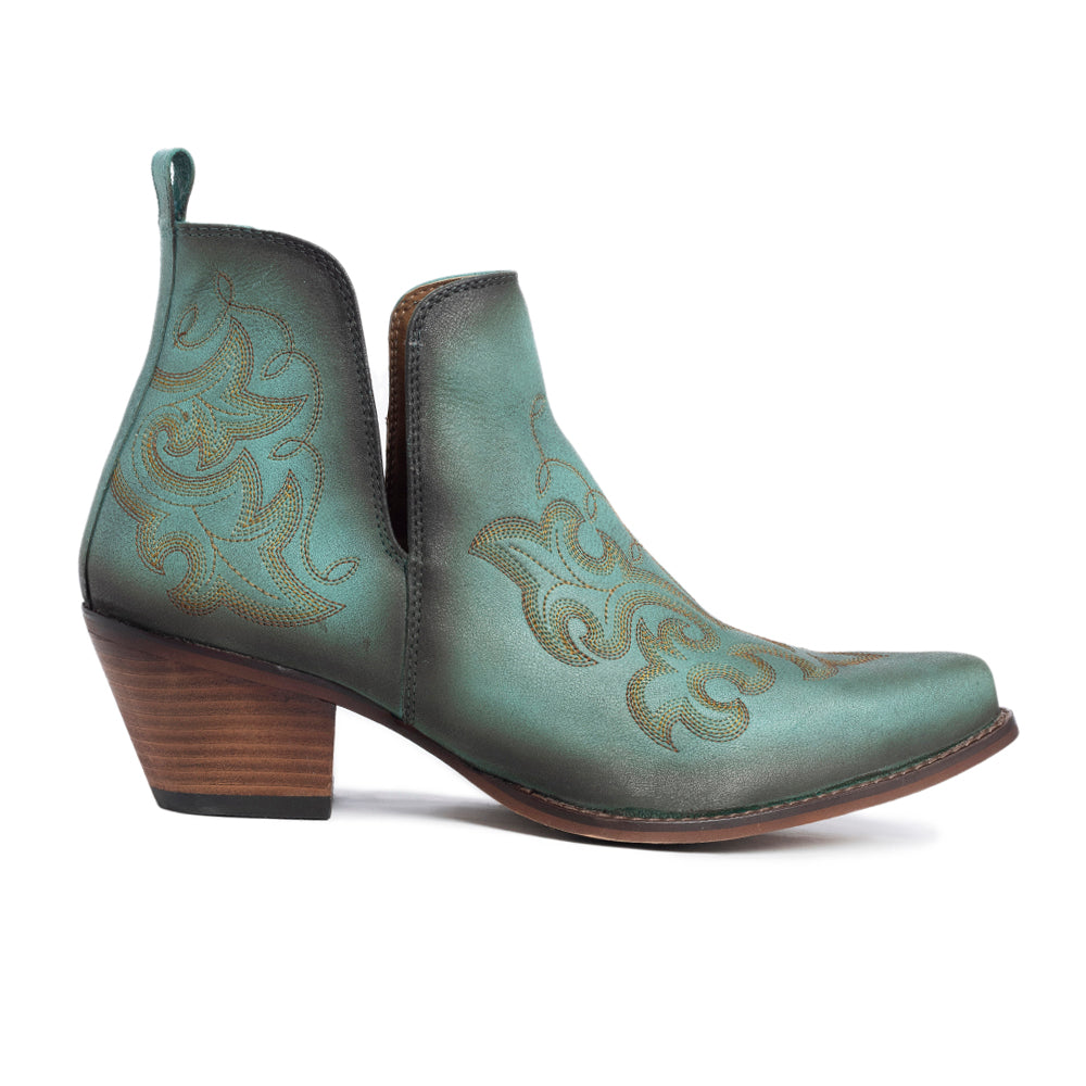 Myra Sunset Trail Genuine Leather Booties in Sage Turquoise - Myra USA