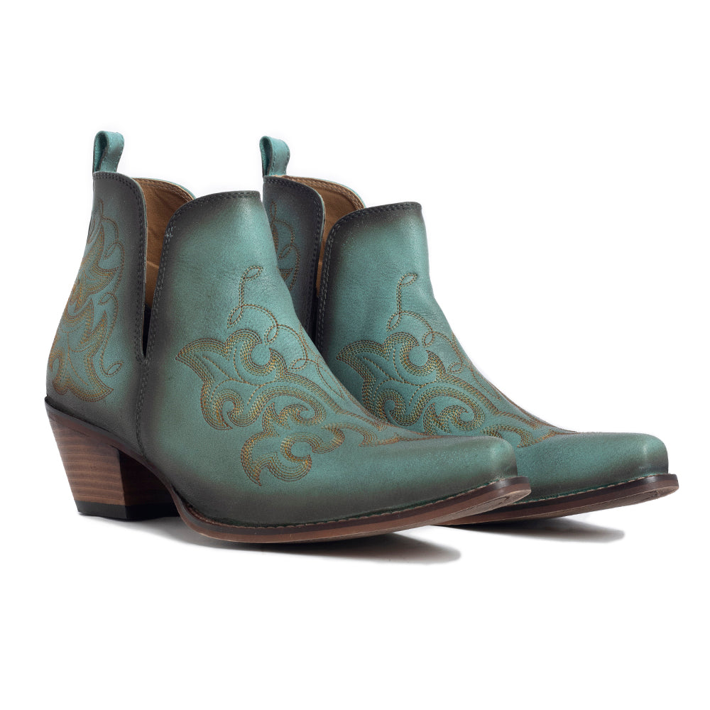 Myra Sunset Trail Genuine Leather Booties in Sage Turquoise - Myra USA