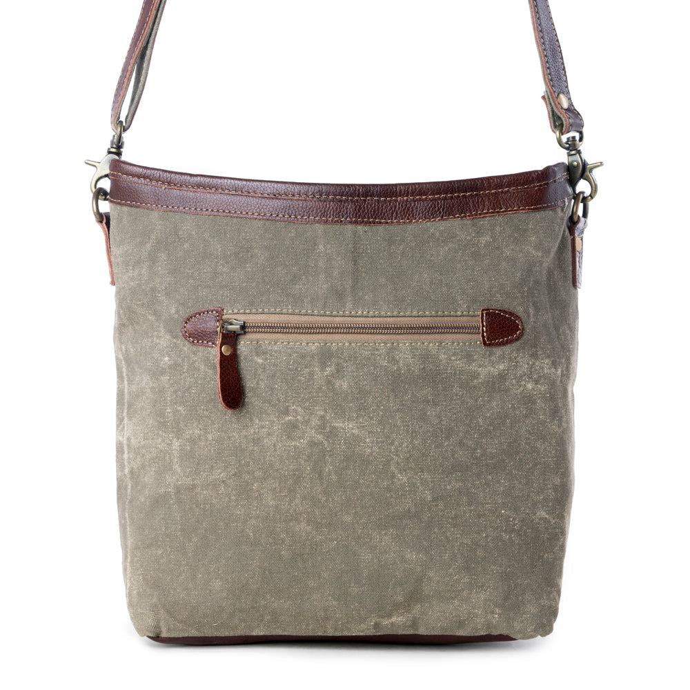 Myra Vogue Shoulder Bag for Women with upcycled canvas and genuine leather with zigzag woven accents - Myra USA