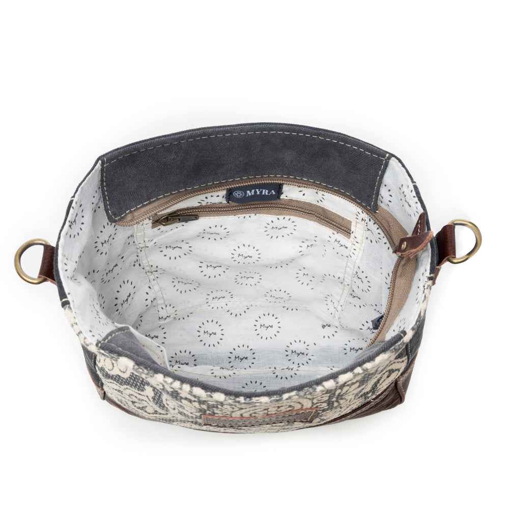 Myra Freaky Leather Shoulder Bag - Tribal Floral Print with Leather Trim for Everyday Bohemian Chic