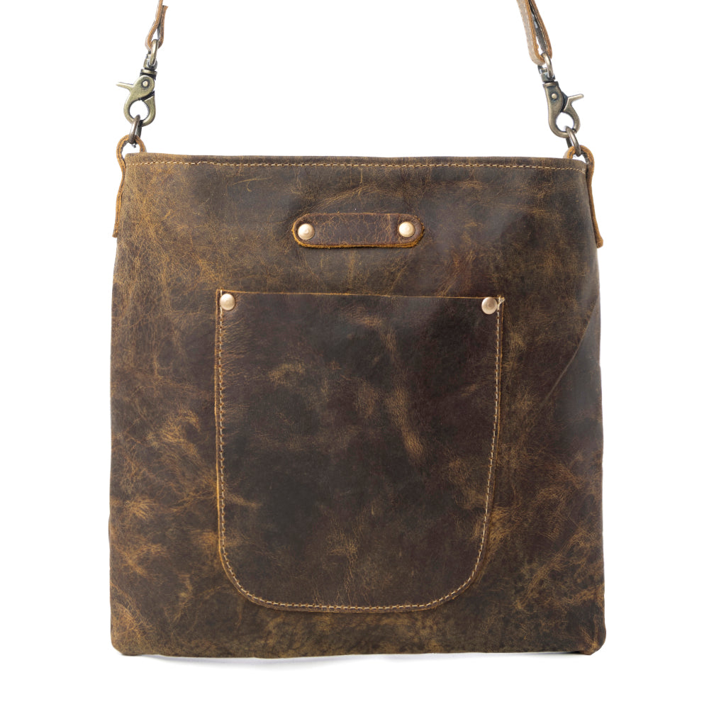 Myra Beast Leather Messenger Bag for Women Distressed Brown Full-Grain Leather with Adjustable Strap and Front Pocket - Myra USA