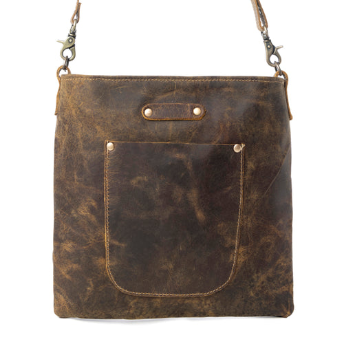 Myra Beast Leather Messenger Bag for Women Distressed Brown Full-Grain Leather with Adjustable Strap and Front Pocket - Myra USA